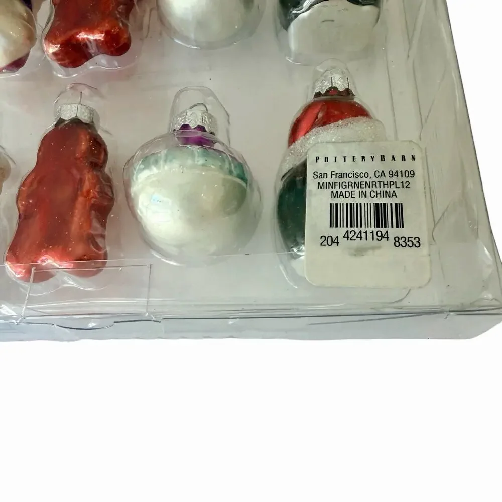Pottery Barn Mini Mercury Glass Ornaments Set Of 12 North Pole Gingerbread NIB